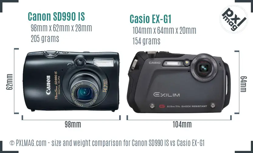 Canon SD990 IS vs Casio EX-G1 size comparison