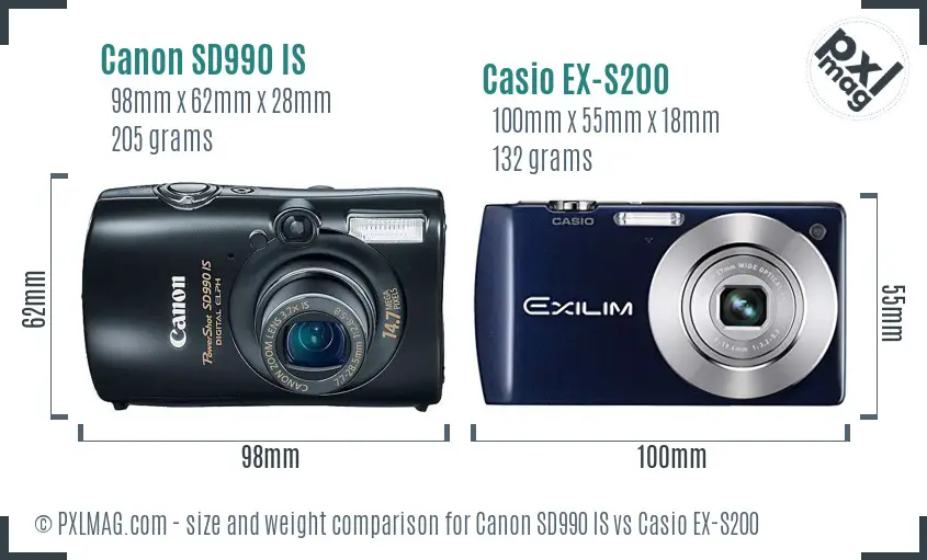 Canon SD990 IS vs Casio EX-S200 size comparison