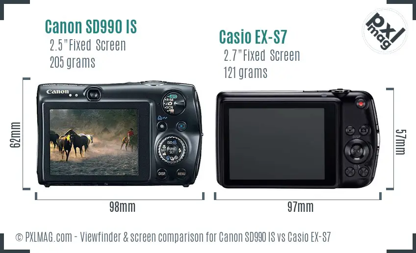 Canon SD990 IS vs Casio EX-S7 Screen and Viewfinder comparison Canon SD990 IS vs Casio EX-S7 Screen and Viewfinder comparison