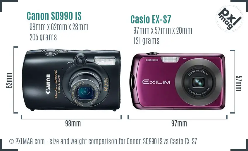 Canon SD990 IS vs Casio EX-S7 size comparison Canon SD990 IS vs Casio EX-S7 size comparison