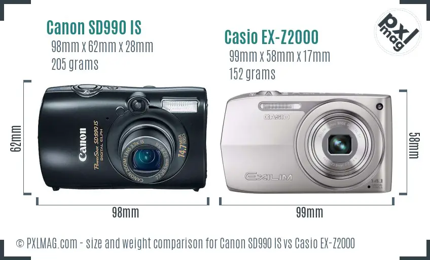 Canon SD990 IS vs Casio EX-Z2000 size comparison
