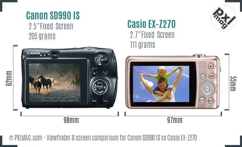 Canon SD990 IS vs Casio EX-Z270 Screen and Viewfinder comparison Canon SD990 IS vs Casio EX-Z270 Screen and Viewfinder comparison