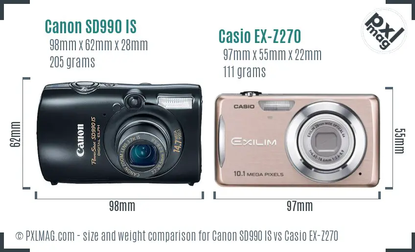 Canon SD990 IS vs Casio EX-Z270 size comparison Canon SD990 IS vs Casio EX-Z270 size comparison