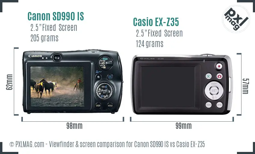 Canon SD990 IS vs Casio EX-Z35 Screen and Viewfinder comparison
