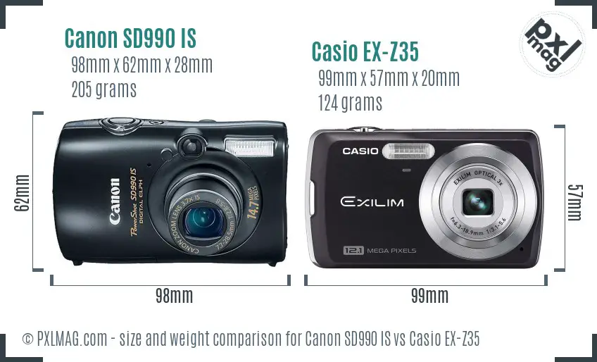 Canon SD990 IS vs Casio EX-Z35 size comparison