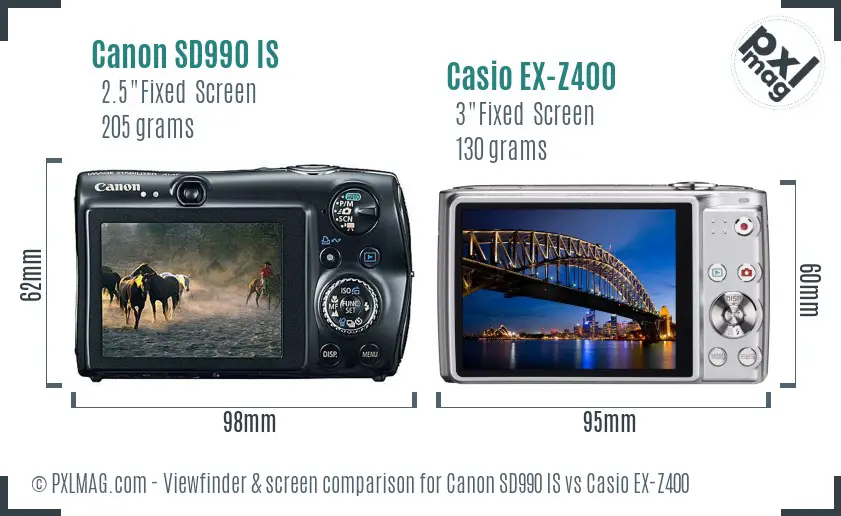 Canon SD990 IS vs Casio EX-Z400 Screen and Viewfinder comparison Canon SD990 IS vs Casio EX-Z400 Screen and Viewfinder comparison