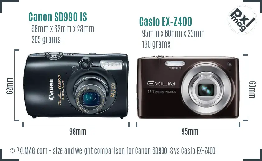 Canon SD990 IS vs Casio EX-Z400 size comparison Canon SD990 IS vs Casio EX-Z400 size comparison