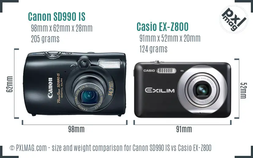 Canon SD990 IS vs Casio EX-Z800 size comparison