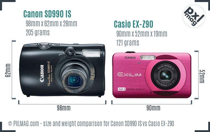 Canon SD990 IS vs Casio EX-Z90 size comparison Canon SD990 IS vs Casio EX-Z90 size comparison