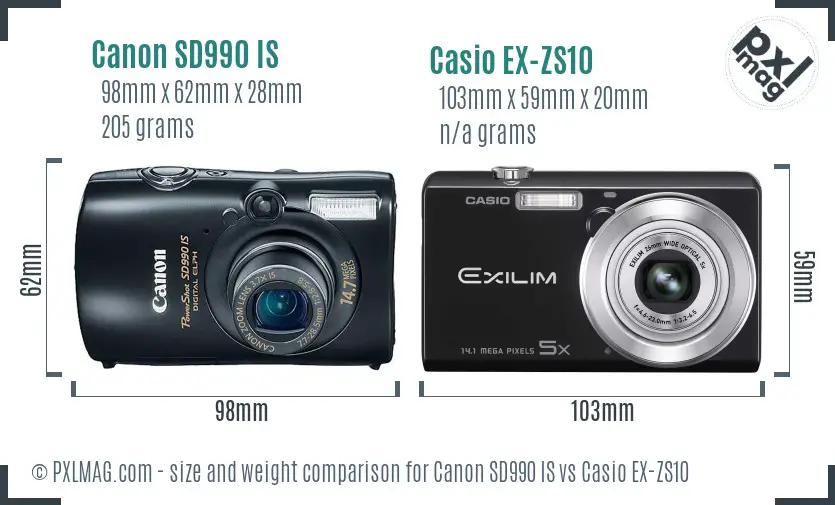 Canon SD990 IS vs Casio EX-ZS10 size comparison
