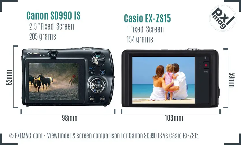 Canon SD990 IS vs Casio EX-ZS15 Screen and Viewfinder comparison Canon SD990 IS vs Casio EX-ZS15 Screen and Viewfinder comparison