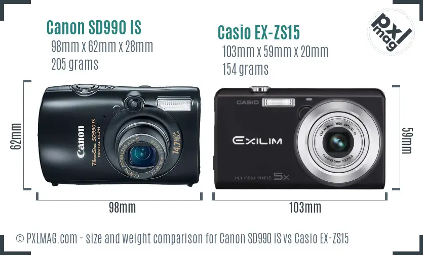 Canon SD990 IS vs Casio EX-ZS15 size comparison Canon SD990 IS vs Casio EX-ZS15 size comparison