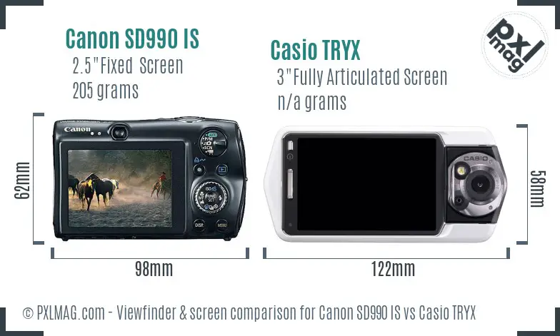 Canon SD990 IS vs Casio TRYX Screen and Viewfinder comparison Canon SD990 IS vs Casio TRYX Screen and Viewfinder comparison