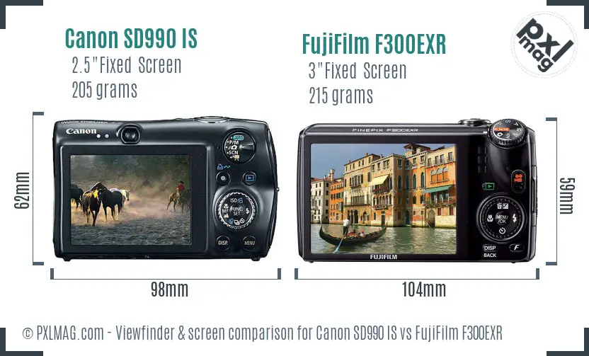 Canon SD990 IS vs FujiFilm F300EXR Screen and Viewfinder comparison