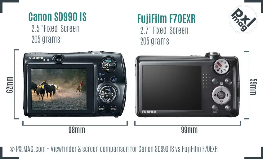 Canon SD990 IS vs FujiFilm F70EXR Screen and Viewfinder comparison