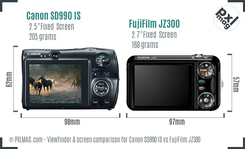 Canon SD990 IS vs FujiFilm JZ300 Screen and Viewfinder comparison