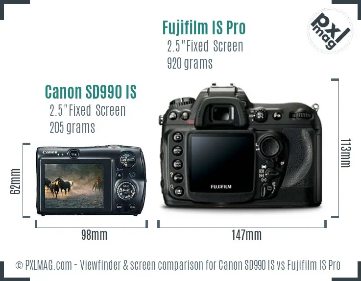 Canon SD990 IS vs Fujifilm IS Pro Screen and Viewfinder comparison Canon SD990 IS vs Fujifilm IS Pro Screen and Viewfinder comparison