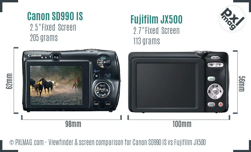 Canon SD990 IS vs Fujifilm JX500 Screen and Viewfinder comparison Canon SD990 IS vs Fujifilm JX500 Screen and Viewfinder comparison