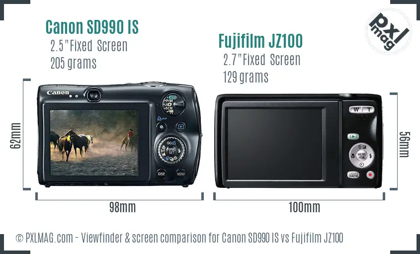 Canon SD990 IS vs Fujifilm JZ100 Screen and Viewfinder comparison Canon SD990 IS vs Fujifilm JZ100 Screen and Viewfinder comparison