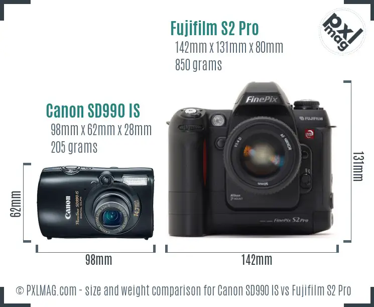 Canon SD990 IS vs Fujifilm S2 Pro size comparison Canon SD990 IS vs Fujifilm S2 Pro size comparison