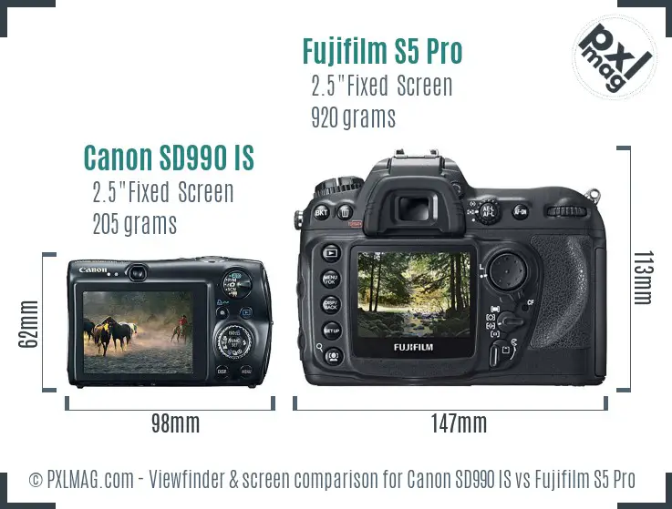 Canon SD990 IS vs Fujifilm S5 Pro Screen and Viewfinder comparison Canon SD990 IS vs Fujifilm S5 Pro Screen and Viewfinder comparison