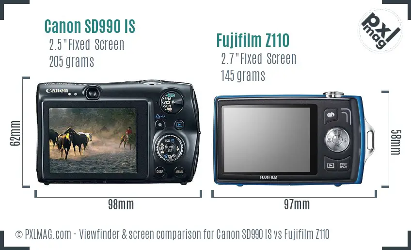 Canon SD990 IS vs Fujifilm Z110 Screen and Viewfinder comparison