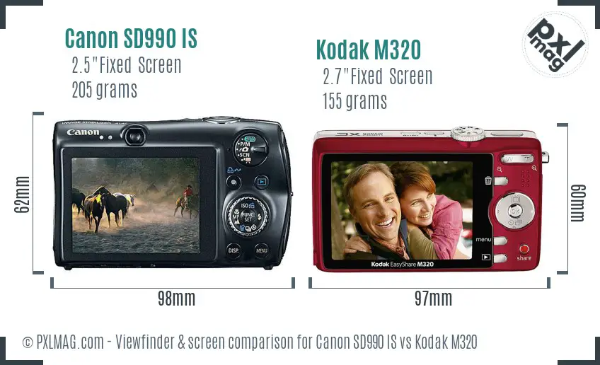 Canon SD990 IS vs Kodak M320 Screen and Viewfinder comparison