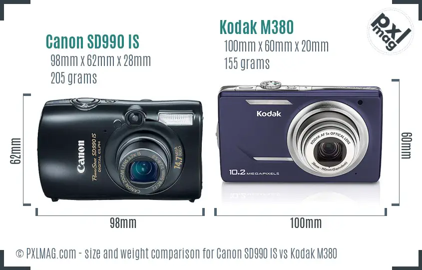 Canon SD990 IS vs Kodak M380 size comparison