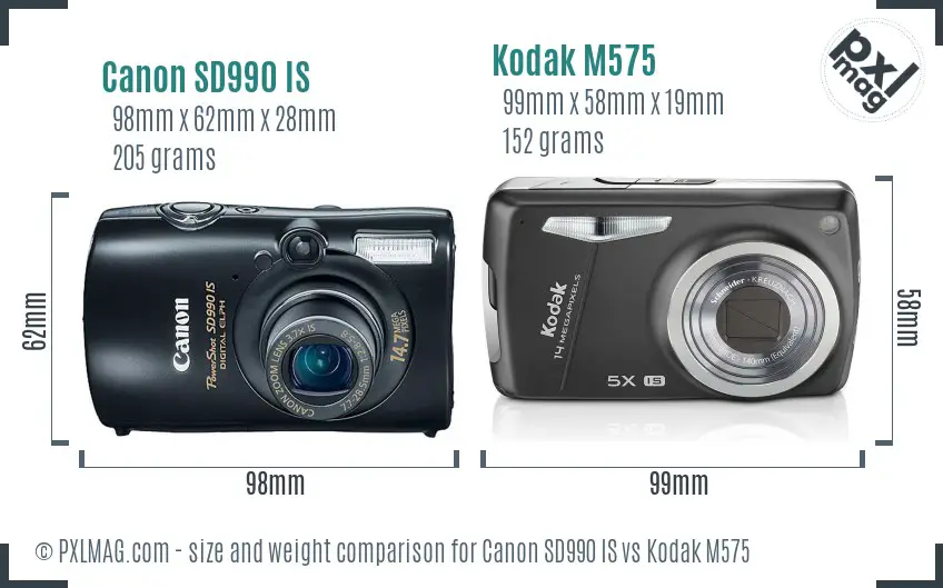Canon SD990 IS vs Kodak M575 size comparison