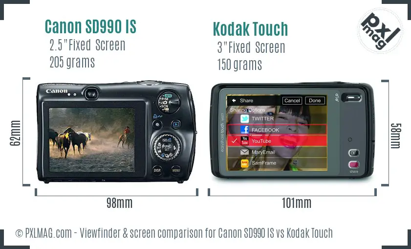 Canon SD990 IS vs Kodak Touch Screen and Viewfinder comparison