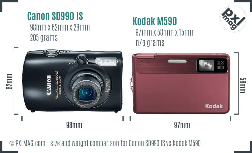 Canon SD990 IS vs Kodak M590 size comparison Canon SD990 IS vs Kodak M590 size comparison
