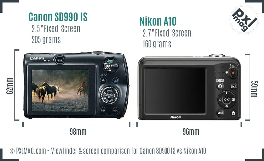 Canon SD990 IS vs Nikon A10 Screen and Viewfinder comparison