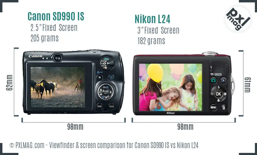 Canon SD990 IS vs Nikon L24 Screen and Viewfinder comparison