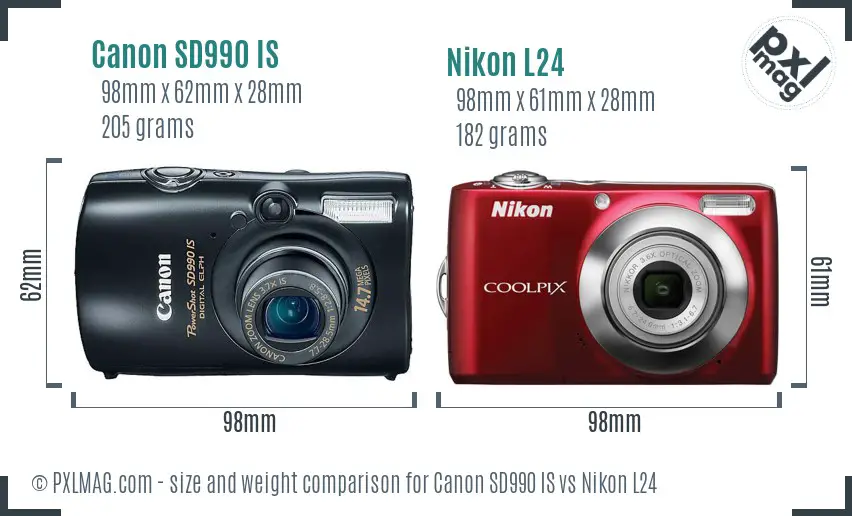 Canon SD990 IS vs Nikon L24 size comparison