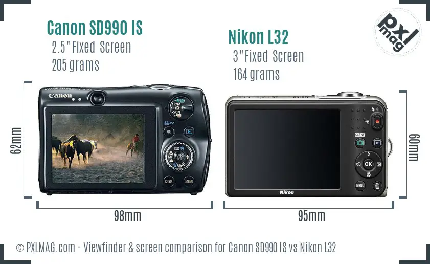 Canon SD990 IS vs Nikon L32 Screen and Viewfinder comparison