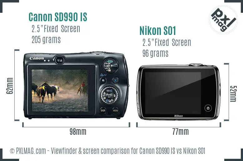 Canon SD990 IS vs Nikon S01 Screen and Viewfinder comparison