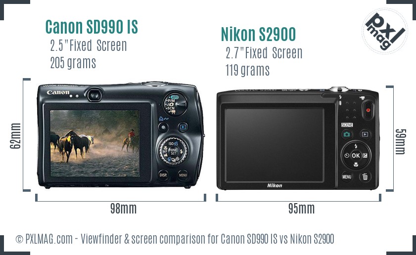Canon SD990 IS vs Nikon S2900 Screen and Viewfinder comparison