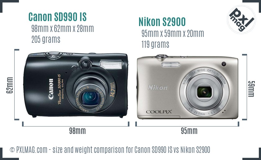 Canon SD990 IS vs Nikon S2900 size comparison Canon SD990 IS vs Nikon S2900 size comparison
