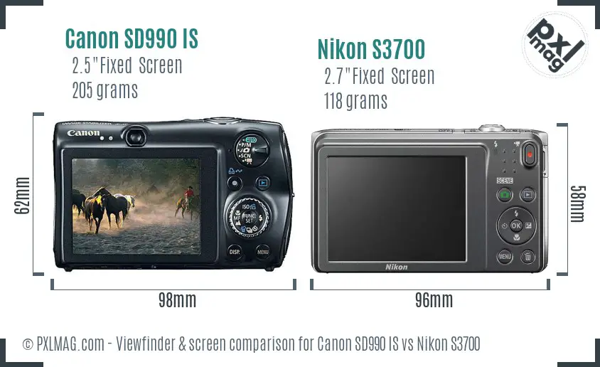 Canon SD990 IS vs Nikon S3700 Screen and Viewfinder comparison Canon SD990 IS vs Nikon S3700 Screen and Viewfinder comparison