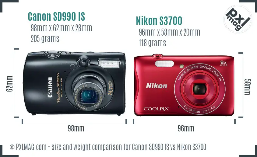 Canon SD990 IS vs Nikon S3700 size comparison Canon SD990 IS vs Nikon S3700 size comparison