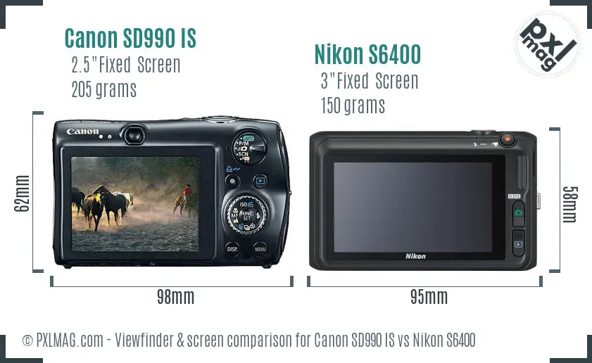 Canon SD990 IS vs Nikon S6400 Screen and Viewfinder comparison