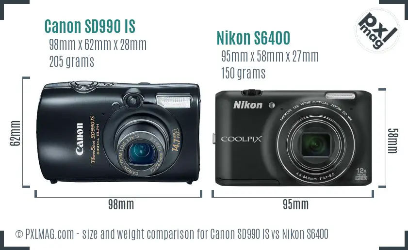 Canon SD990 IS vs Nikon S6400 size comparison
