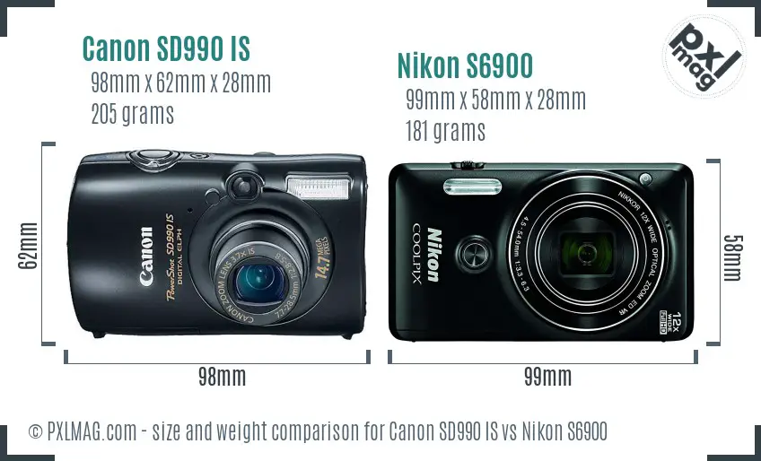 Canon SD990 IS vs Nikon S6900 size comparison