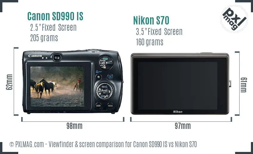 Canon SD990 IS vs Nikon S70 Screen and Viewfinder comparison Canon SD990 IS vs Nikon S70 Screen and Viewfinder comparison