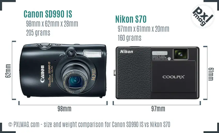 Canon SD990 IS vs Nikon S70 size comparison Canon SD990 IS vs Nikon S70 size comparison