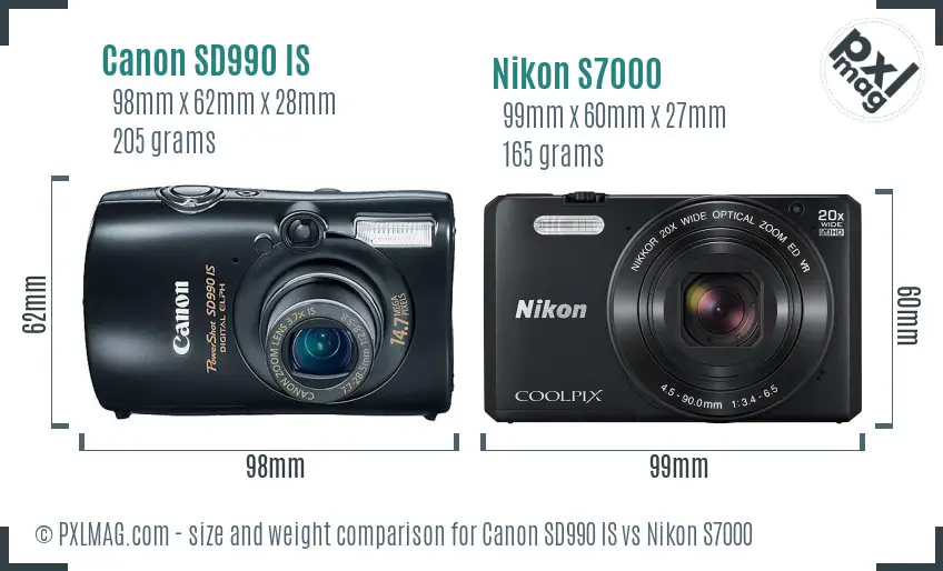 Canon SD990 IS vs Nikon S7000 size comparison