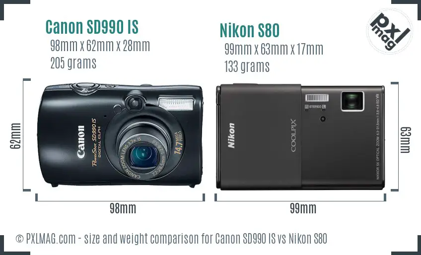 Canon SD990 IS vs Nikon S80 size comparison
