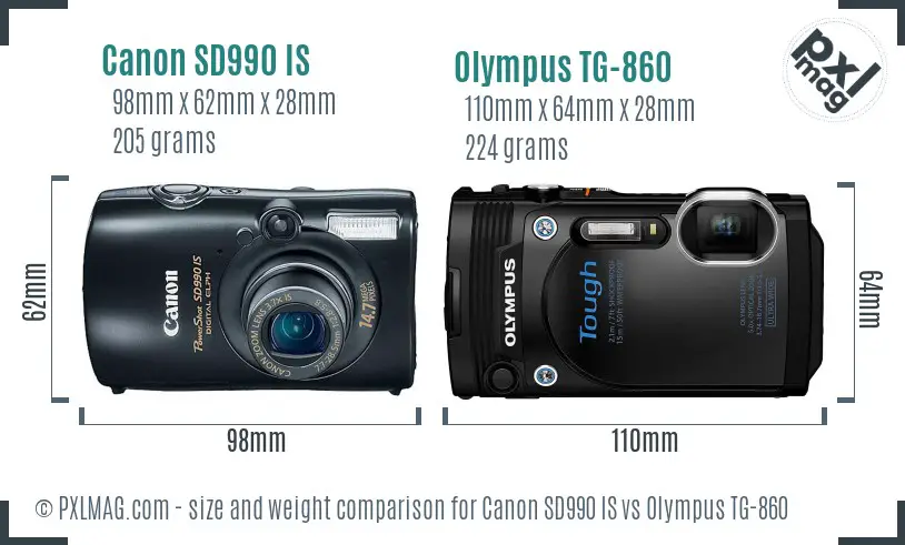 Canon SD990 IS vs Olympus TG-860 size comparison