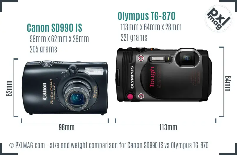 Canon SD990 IS vs Olympus TG-870 size comparison