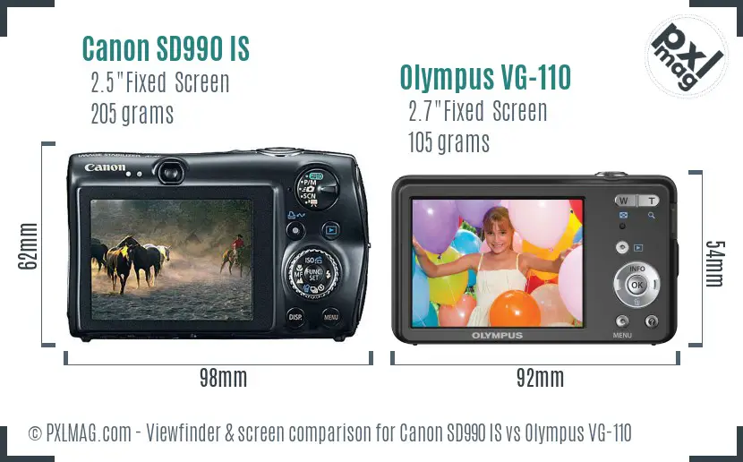 Canon SD990 IS vs Olympus VG-110 Screen and Viewfinder comparison